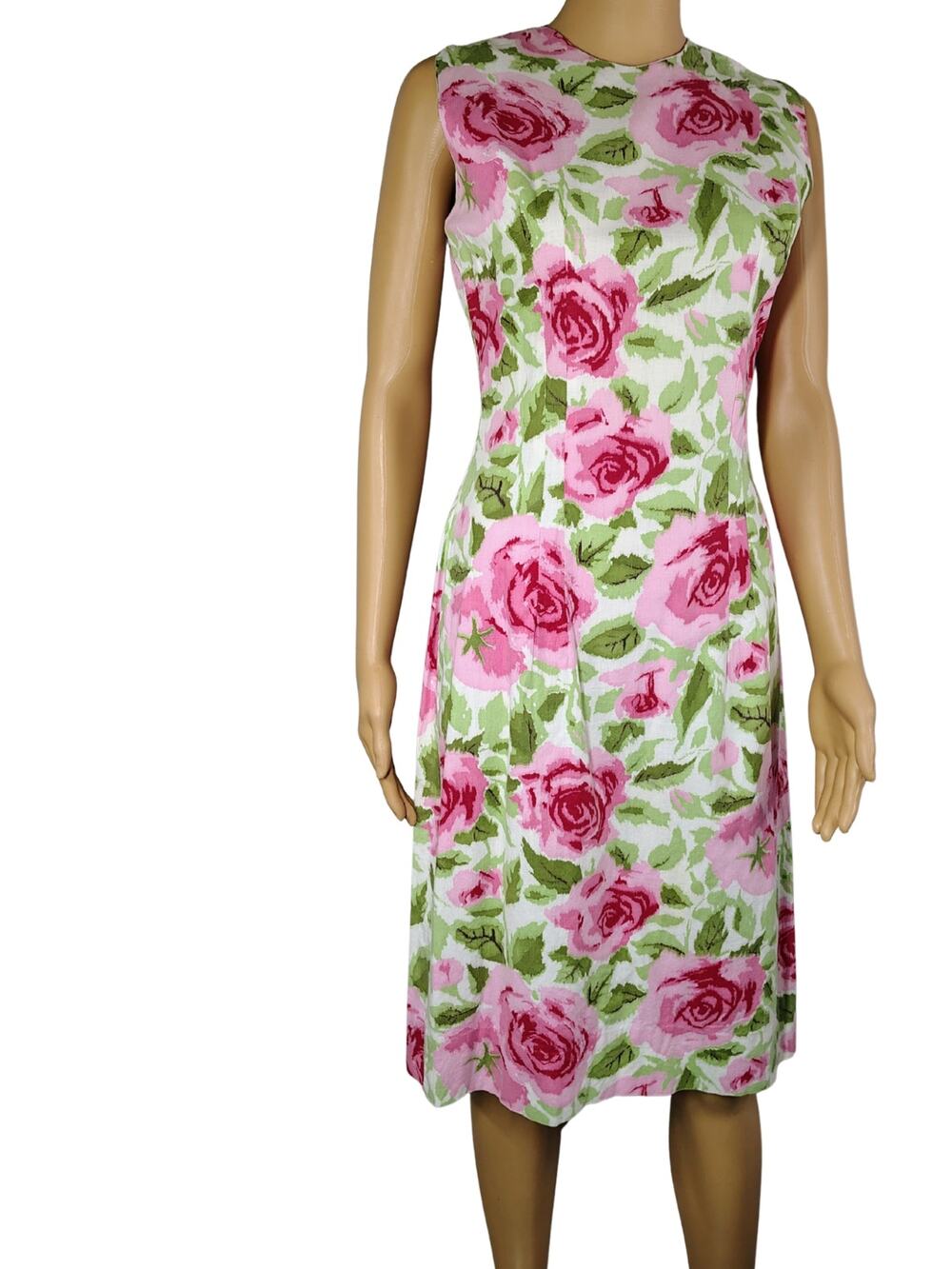 1960s Blush Pink Rose Midi Shift Dress Sleeveless Long Back Zipper Size Small